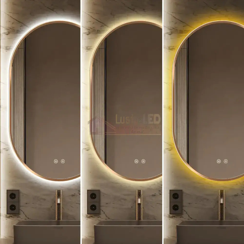 Oglinda LED si TOUCH Ovala 50x80cm Functie Dezaburire GOLD AURIE / 50X80CM LED MIRROR
