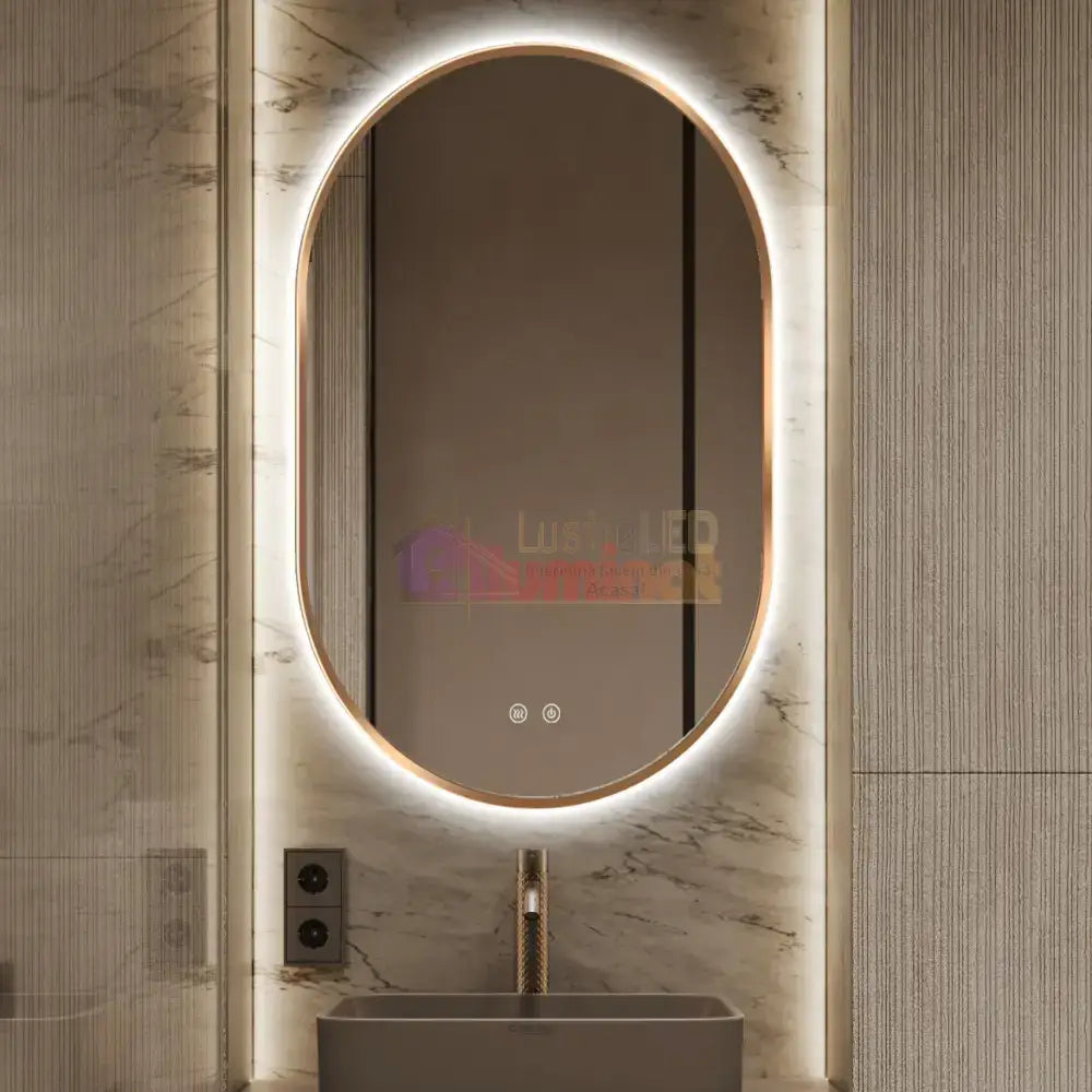 Oglinda LED si TOUCH Ovala 50x80cm Functie Dezaburire GOLD lustreled.ro