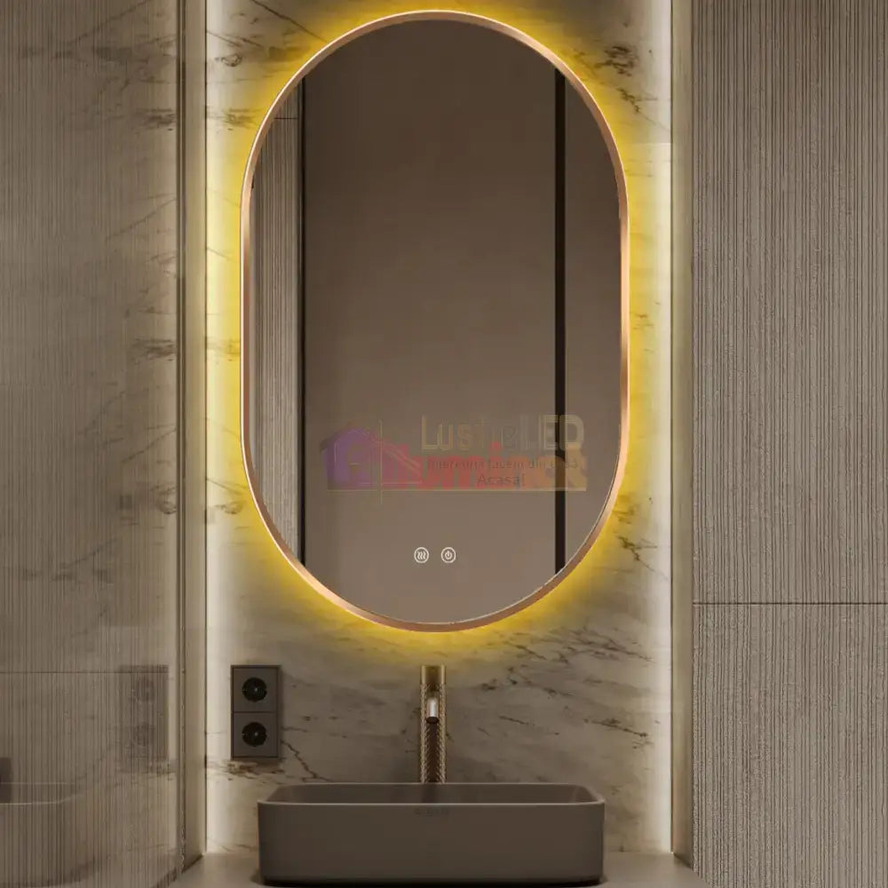 Oglinda LED si TOUCH Ovala 50x80cm Functie Dezaburire GOLD lustreled.ro