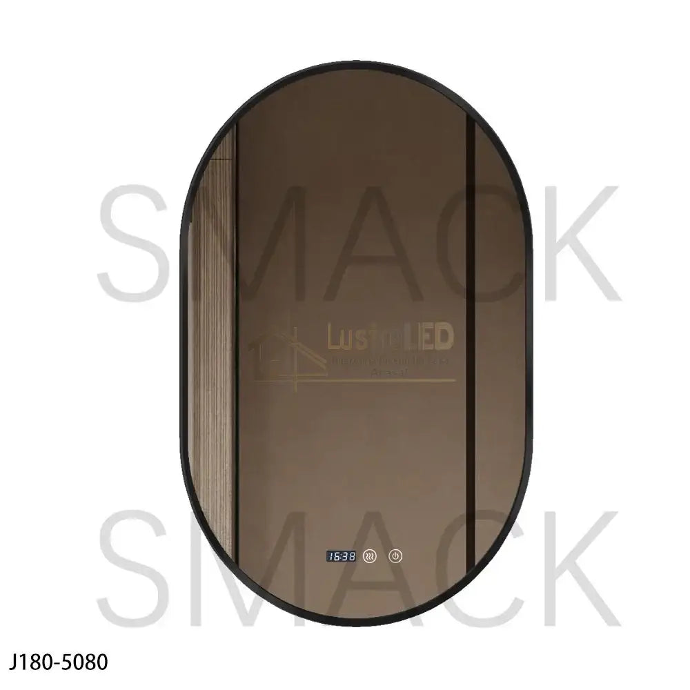Oglinda LED Ovala 50x80cm Rama Neagra 3 Lumini Ceas Dezaburire si Touch J180 led mirror