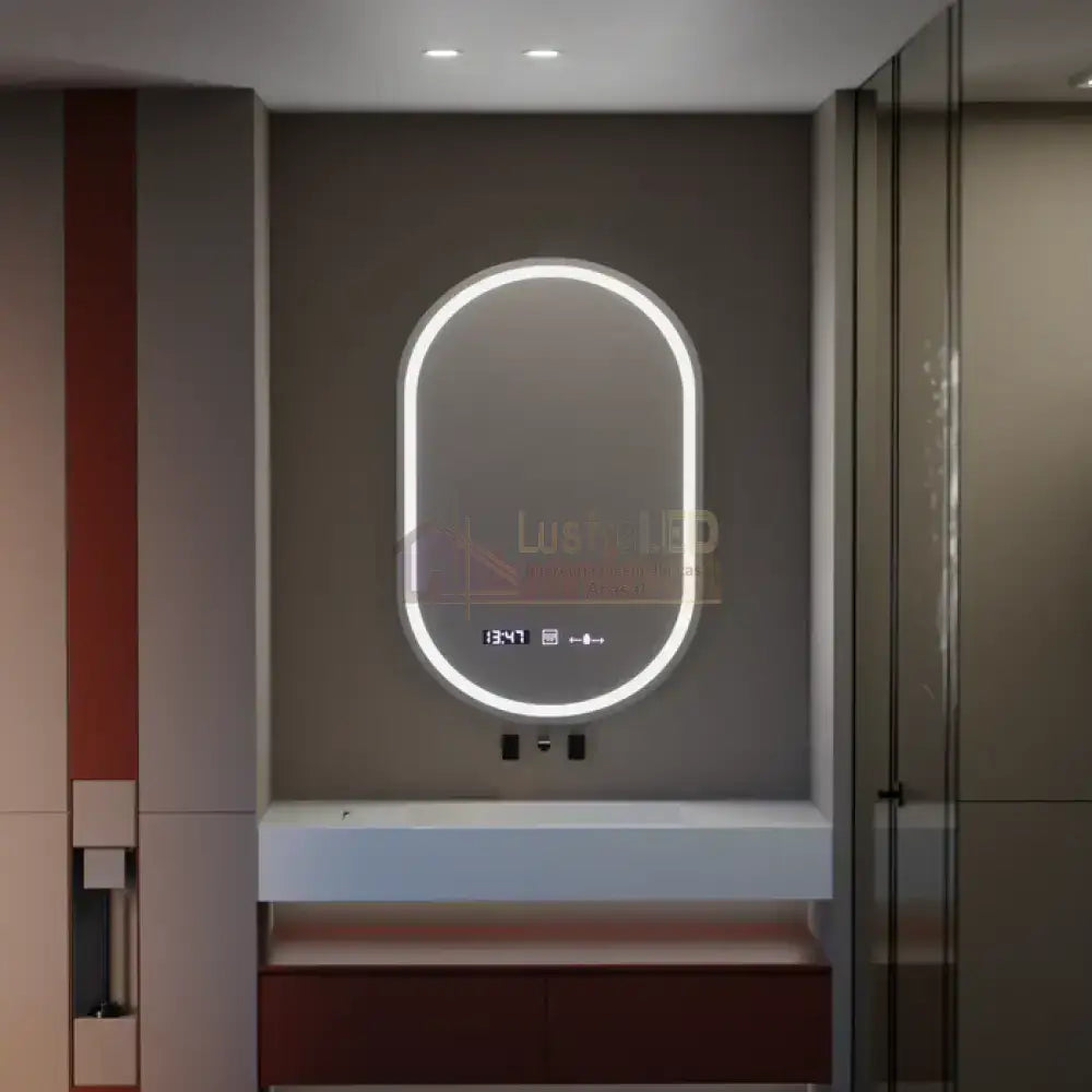 Oglinda LED Ovala 50x80cm Senzor 3 Lumini Ceas Dezaburire si Touch FRAMELESS / 50X80CM LED MIRROR