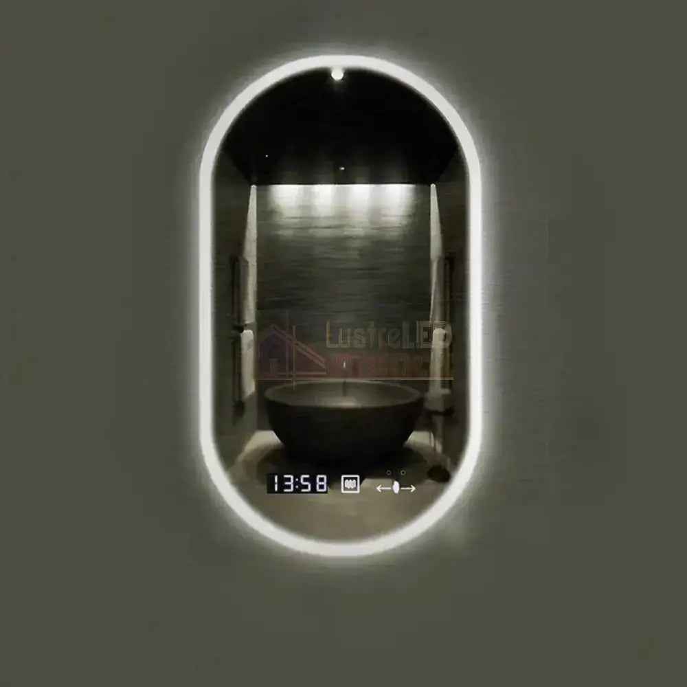 Oglinda Led Ovala 50X80Cm Senzor 3 Lumini Dezaburire Si Ceas D045 Mirror