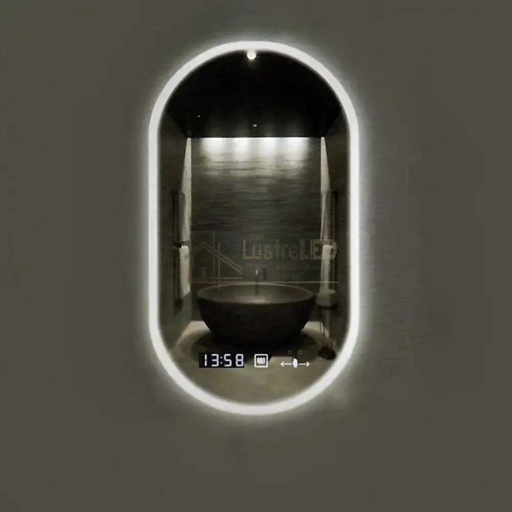 Oglinda Led Ovala 50X80Cm Senzor 3 Lumini Dezaburire Si Ceas D045 Led Mirror