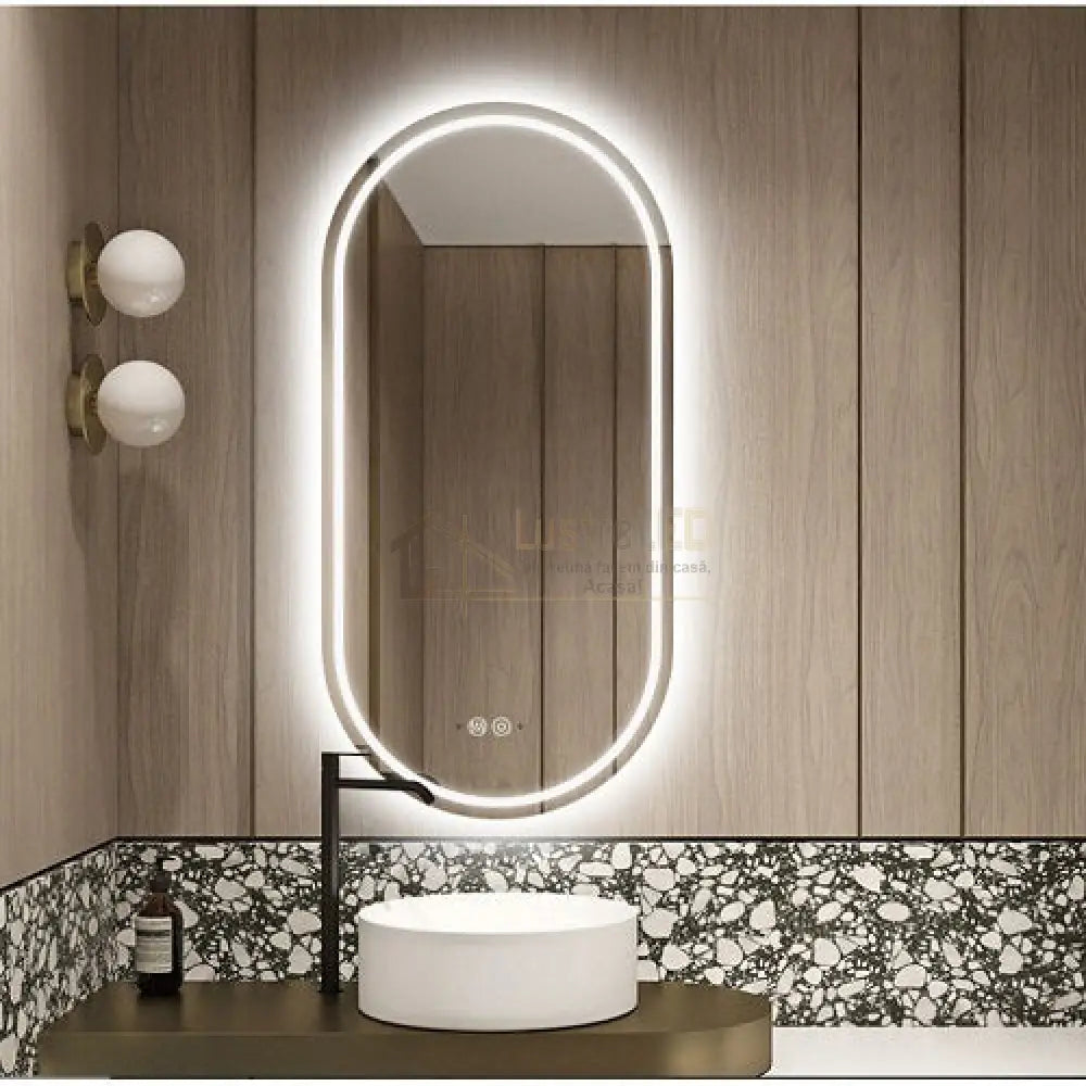 Oglinda Led Ovala Cu Doua Lumini 80X50Cm Functie Dezaburire Si Touch J-120 Led Mirror