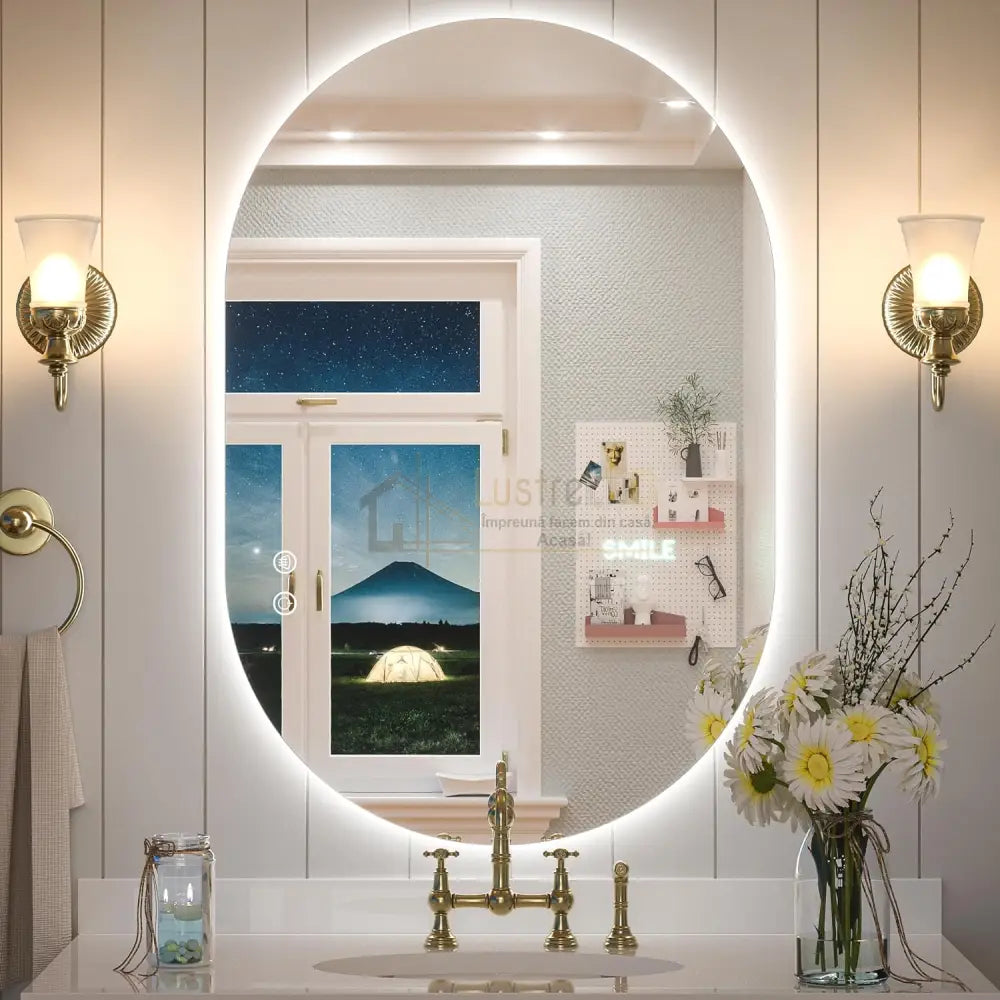 Oglinda Led Ovala Cu Doua Lumini 50X80Cm Functie Dezaburire Si Touch J120Nf Led Mirror