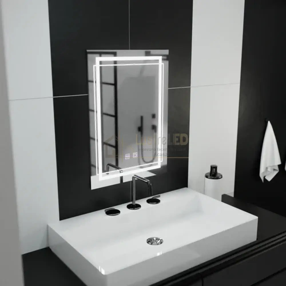 Oglinda LED Rectangulara, 50x70cm Touch, Sistem Dezaburire lustreled.ro