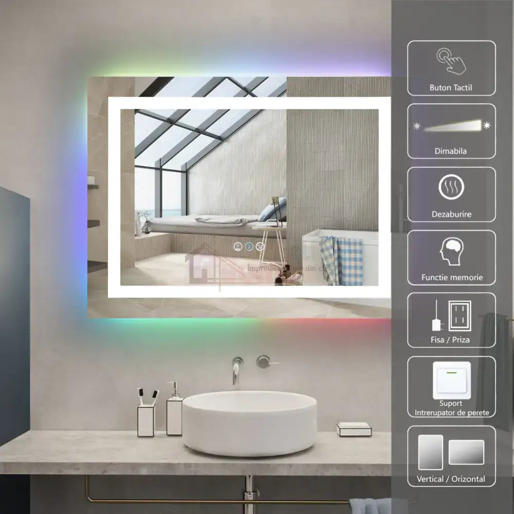 Oglinda Led Rgb 80X60Cm 3 Lumini Dezaburire Si Touch Od014-Rgb Mirror