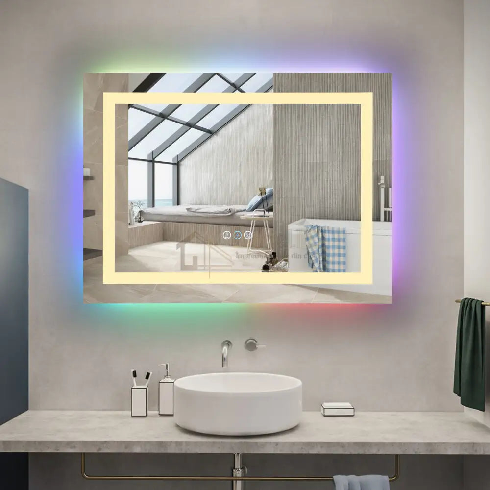 Oglinda Led Rgb 80X60Cm 3 Lumini Dezaburire Si Touch Od014-Rgb Led Mirror