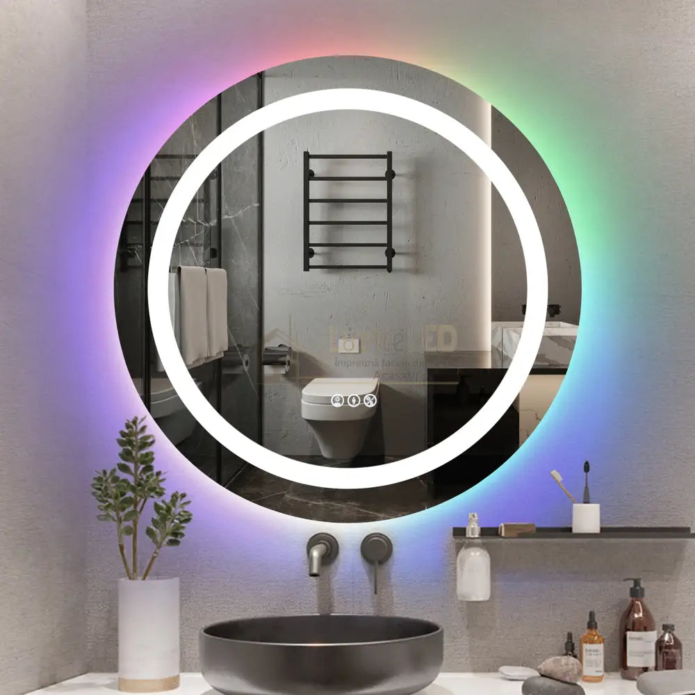 Oglinda Led Rgb Rotunda 70Cm 3 Lumini Dezaburire Si Touch Od013-Rgb Led Mirror