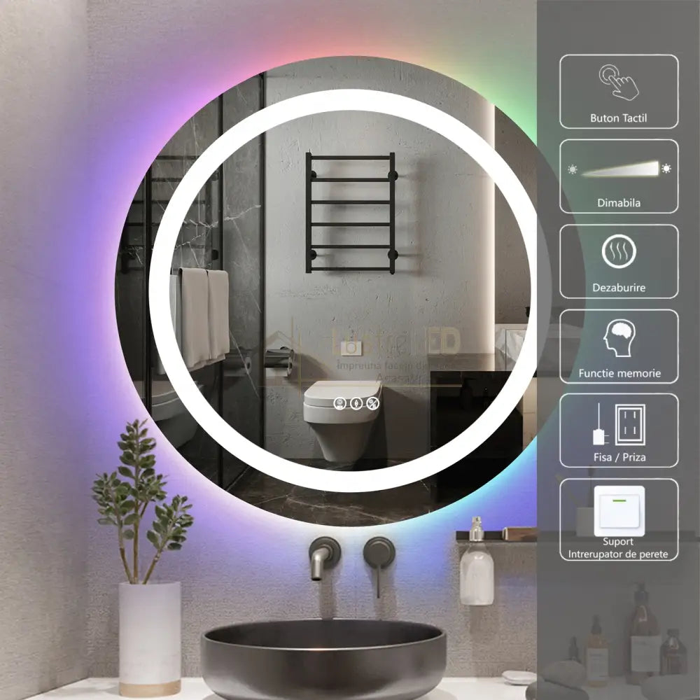 Oglinda Led Rgb Rotunda 70Cm 3 Lumini Dezaburire Si Touch Od013-Rgb Led Mirror