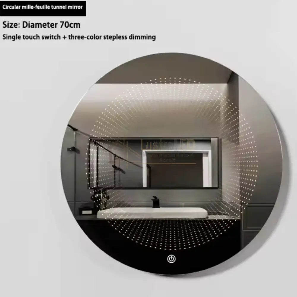 Oglinda Led Rotunda 3D Effect 70Cm 3 Lumini Si Touch Od019X Led Mirror