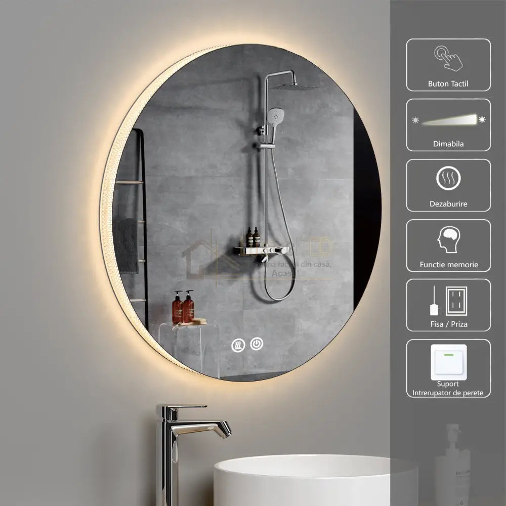 Oglinda Led Rotunda 60Cm 3 Lumini Dezaburire Si Touch Od005 Led Mirror