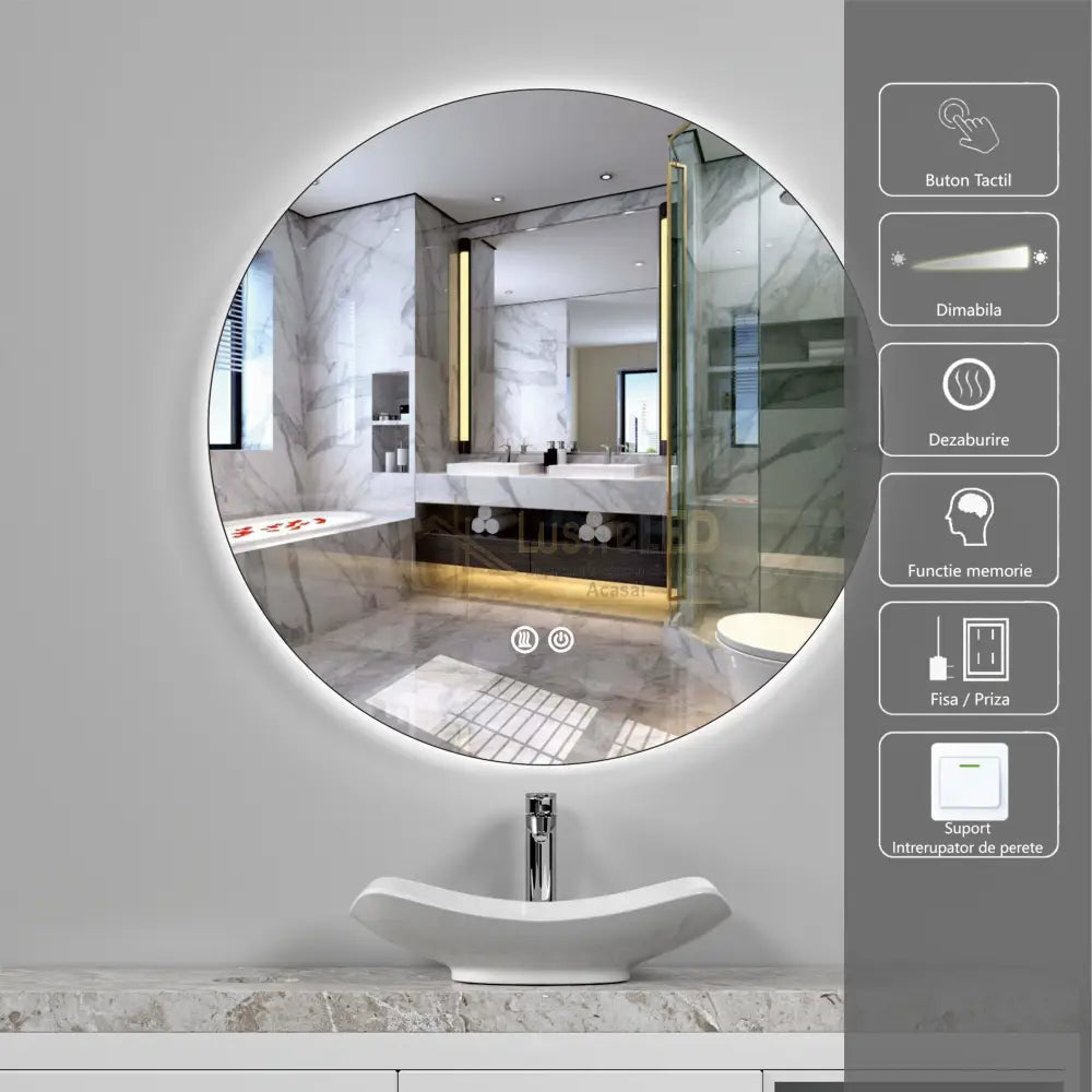 Oglinda Led Rotunda 60Cm 3 Lumini Dezaburire Si Touch Od006 Led Mirror