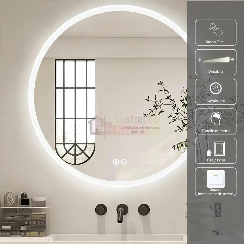 Oglinda Led Rotunda 60Cm 3 Lumini Dezaburire Si Touch Od012 Mirror