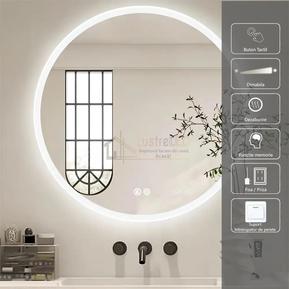 Oglinda Led Rotunda 60Cm 3 Lumini Dezaburire Si Touch Od012 Led Mirror