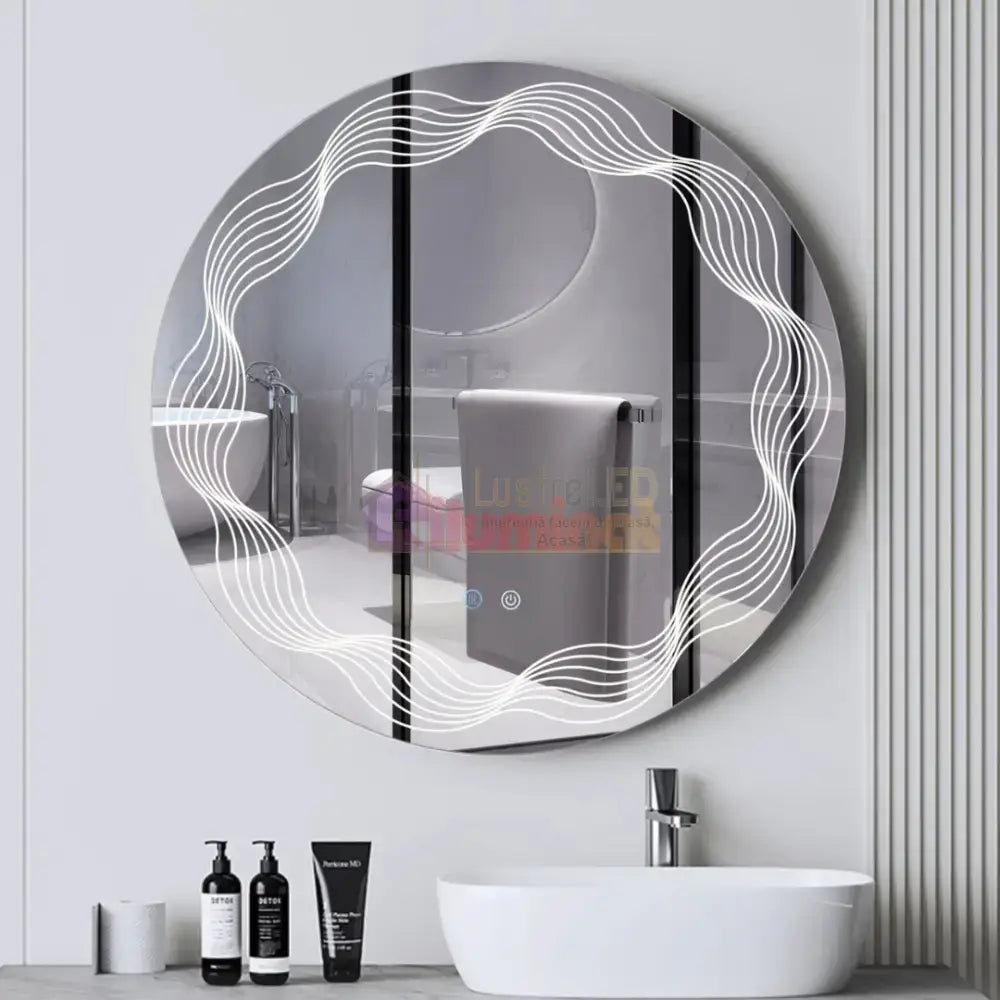 Oglinda LED Rotunda 60cm, 3 Lumini, Dezaburire si Touch E26S lustreled.ro