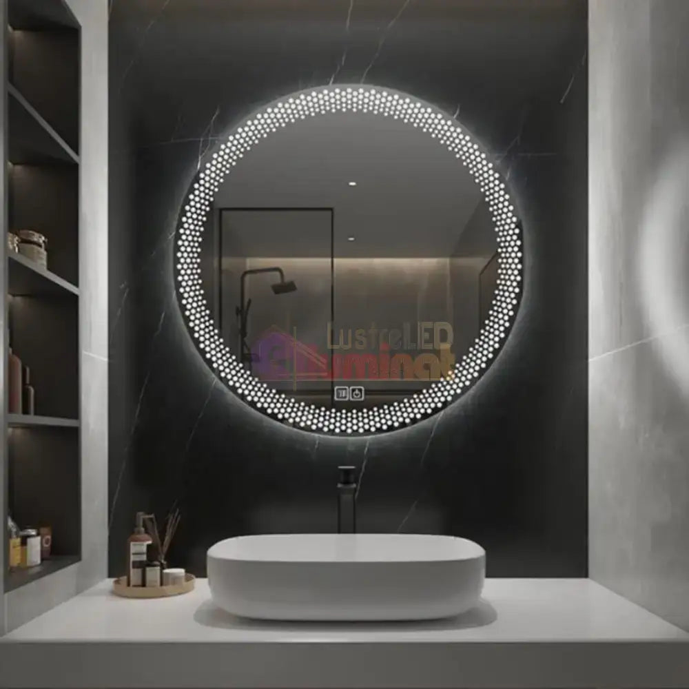 Oglinda LED Rotunda 60cm, 3 Lumini, Dezaburire si Touch E47S lustreled.ro