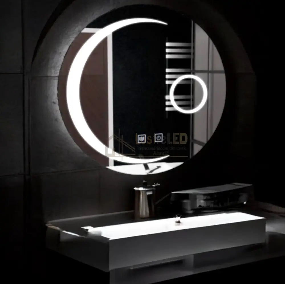 Oglinda Led Rotunda 60Cm Functie Dezaburire Si Touch Cu Lupa Semiluna Led Mirror