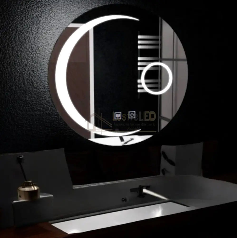 Oglinda Led Rotunda 60Cm Functie Dezaburire Si Touch Cu Lupa Semiluna Led Mirror