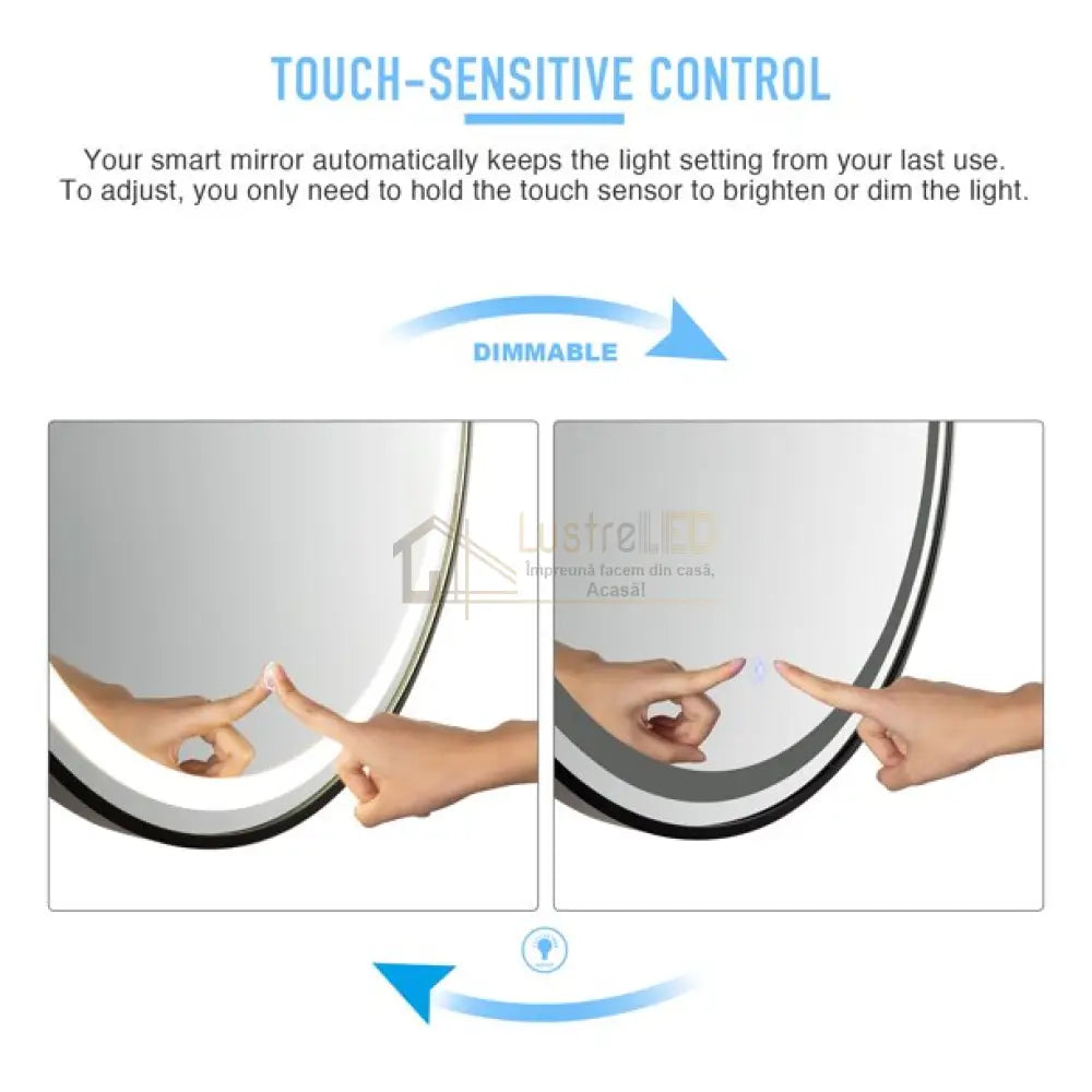 Oglinda Led Rotunda 60Cm Rama Neagra Dezaburire Si Touch C1176Bks Led Mirror