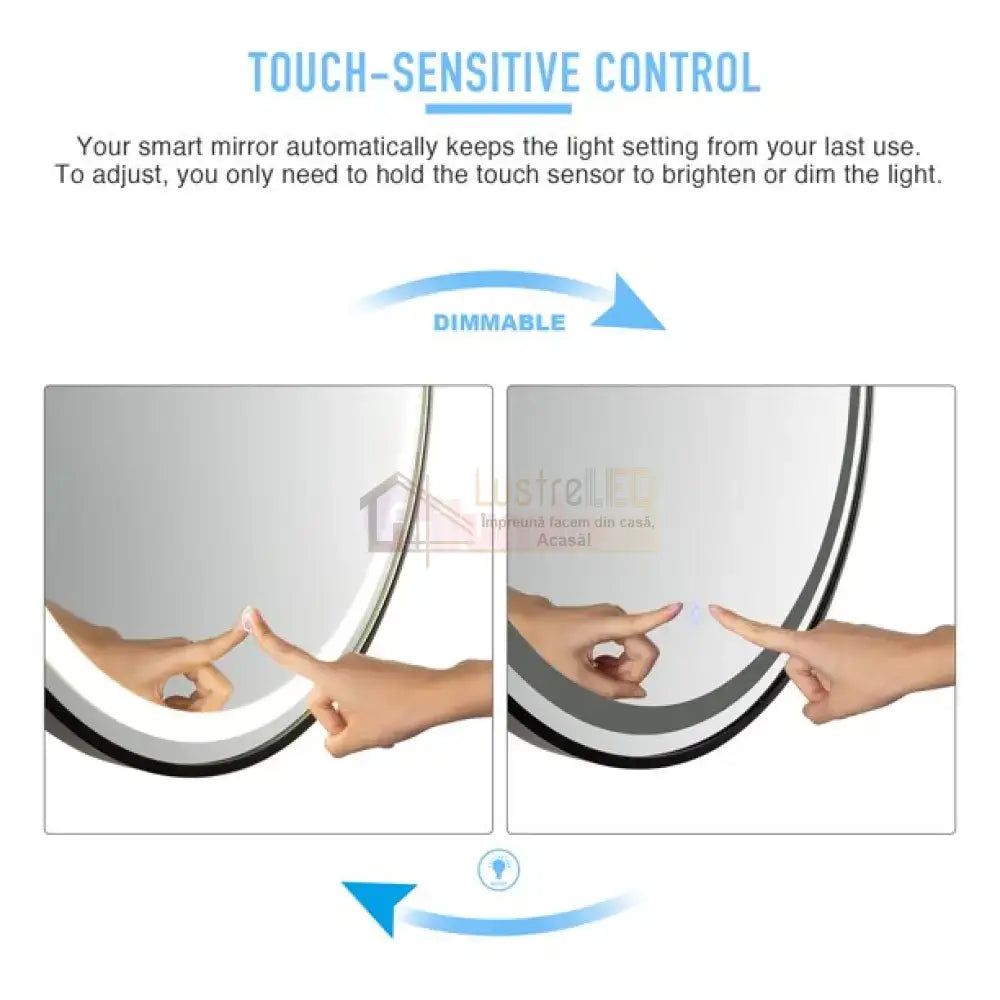 Oglinda Led Rotunda 60Cm Rama Neagra Dezaburire Si Touch C1176Bks Mirror