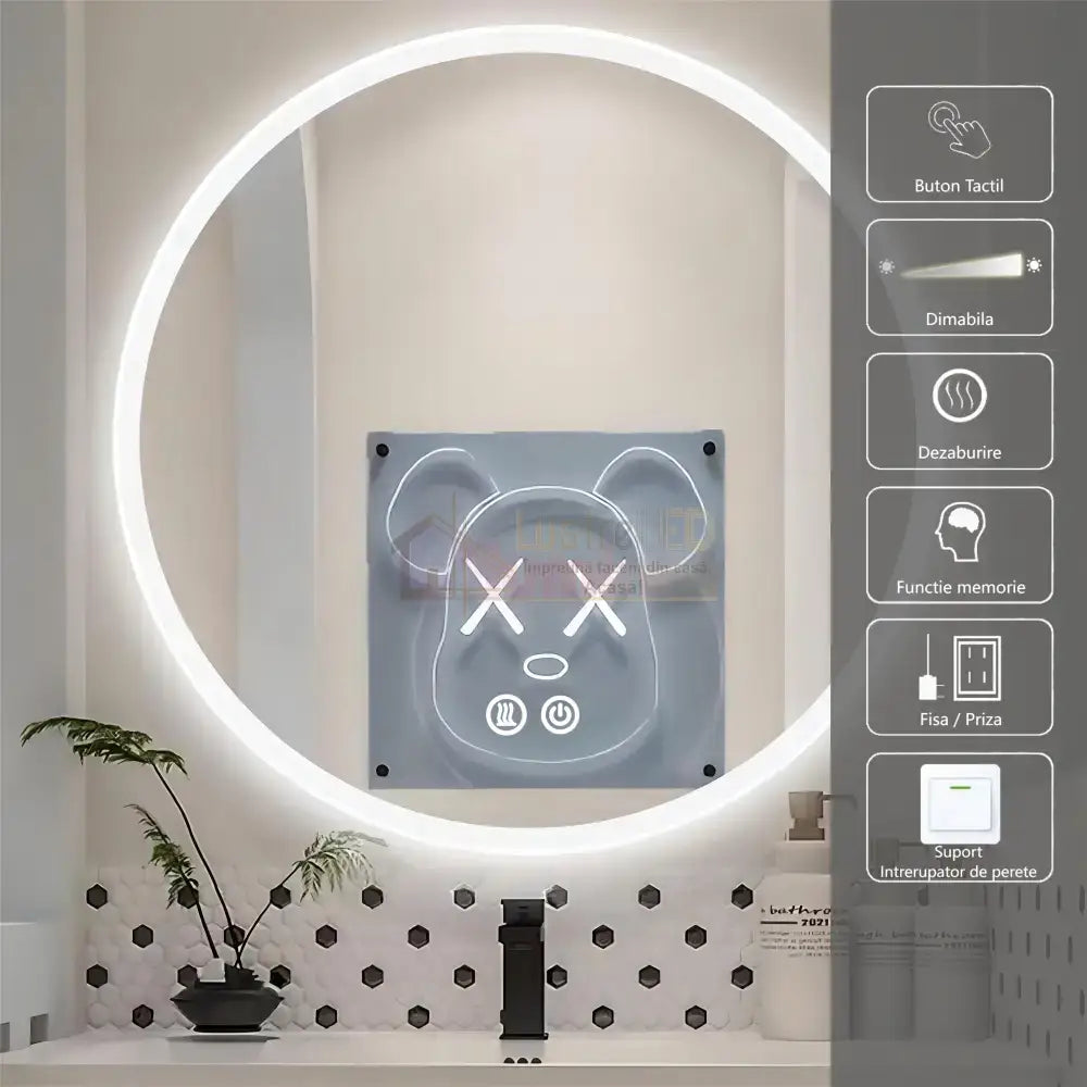 Oglinda Led Rotunda 70Cm 3 Lumini Dezaburire Si Touch Od013 Mirror
