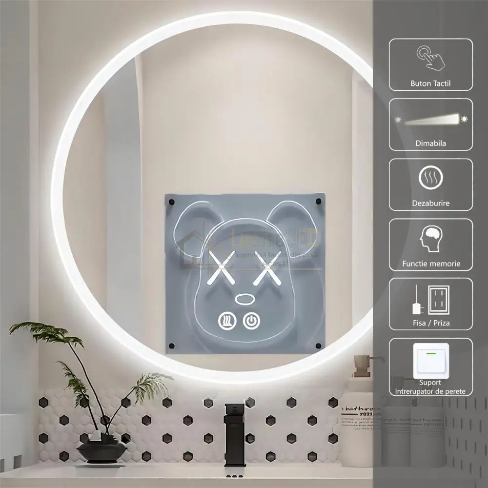 Oglinda Led Rotunda 70Cm 3 Lumini Dezaburire Si Touch Od013 Led Mirror