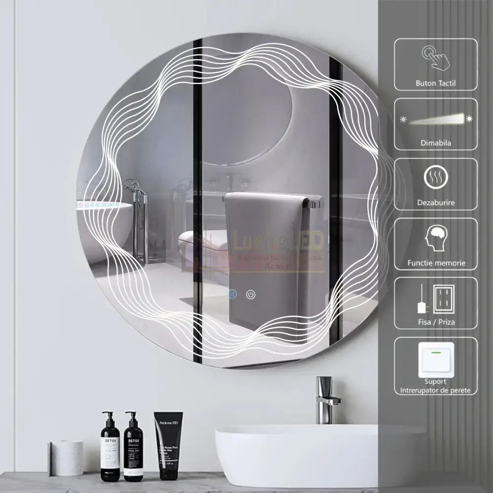 Oglinda Led Rotunda 70Cm 3 Lumini Dezaburire Si Touch Od060-5 Mirror