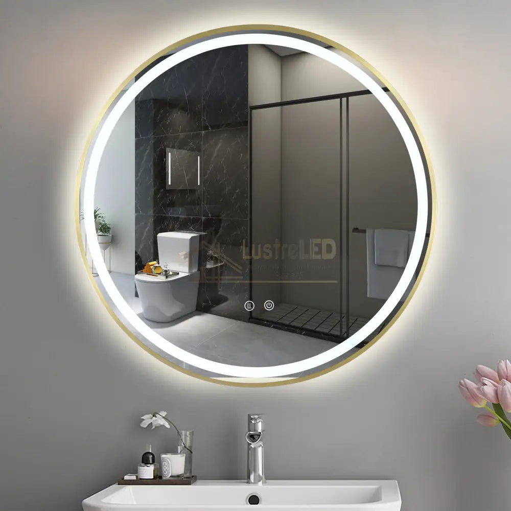 Oglinda Led Rotunda 70Cm Rama Aurie Touch Si 3 Lumini Od016/Gd