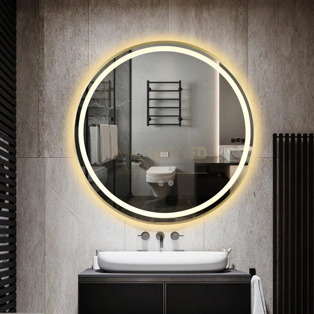 Oglinda Led Rotunda 70Cm Rama Aurie Touch Si 3 Lumini Od016/Gd