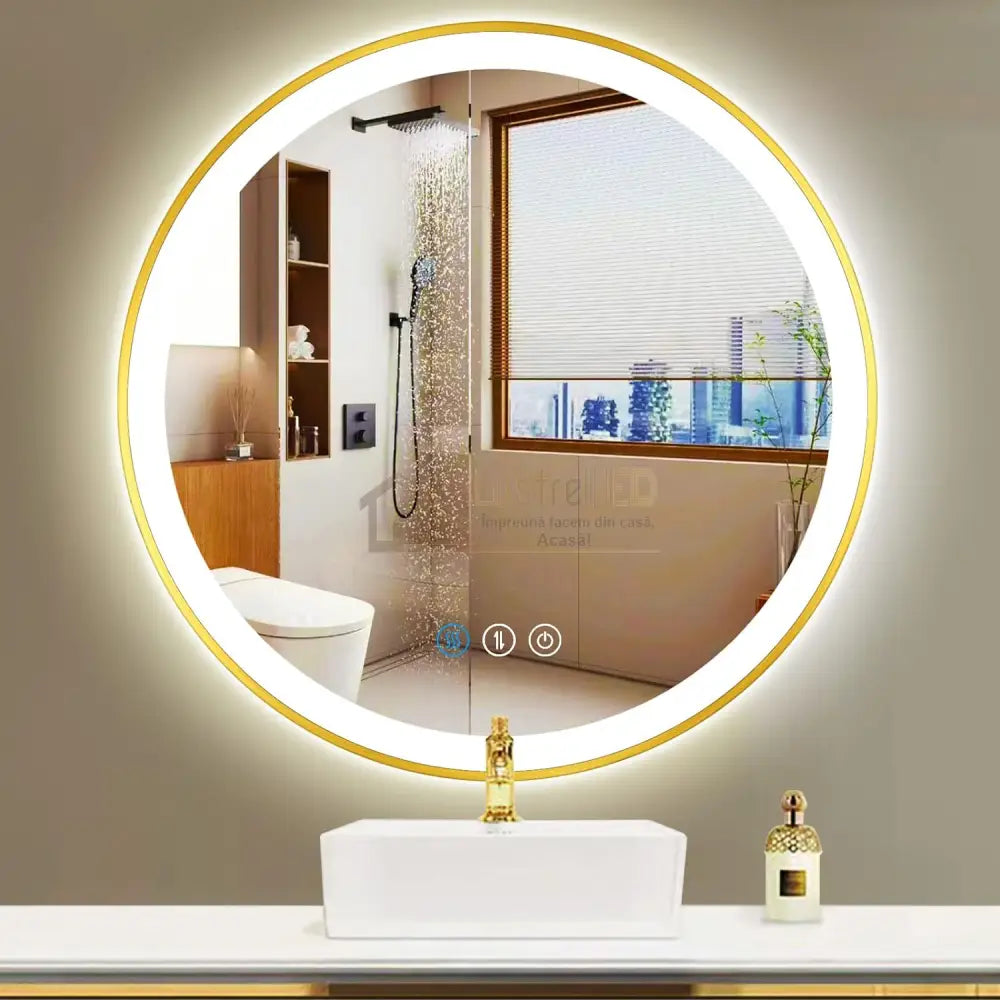 Oglinda Led Rotunda 70Cm Rama Aurie Touch Si 3 Lumini Od016/Gd