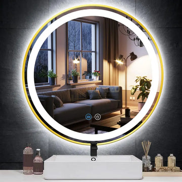 Oglinda LED Rotunda 70cm Rama Aurie, Touch si 3 Lumini OD016/GD