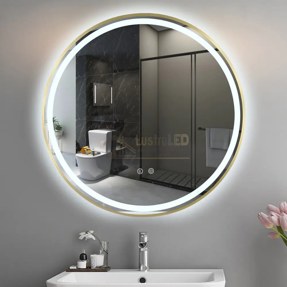 Oglinda Led Rotunda 70Cm Rama Aurie Touch Si 3 Lumini Od016/Gd