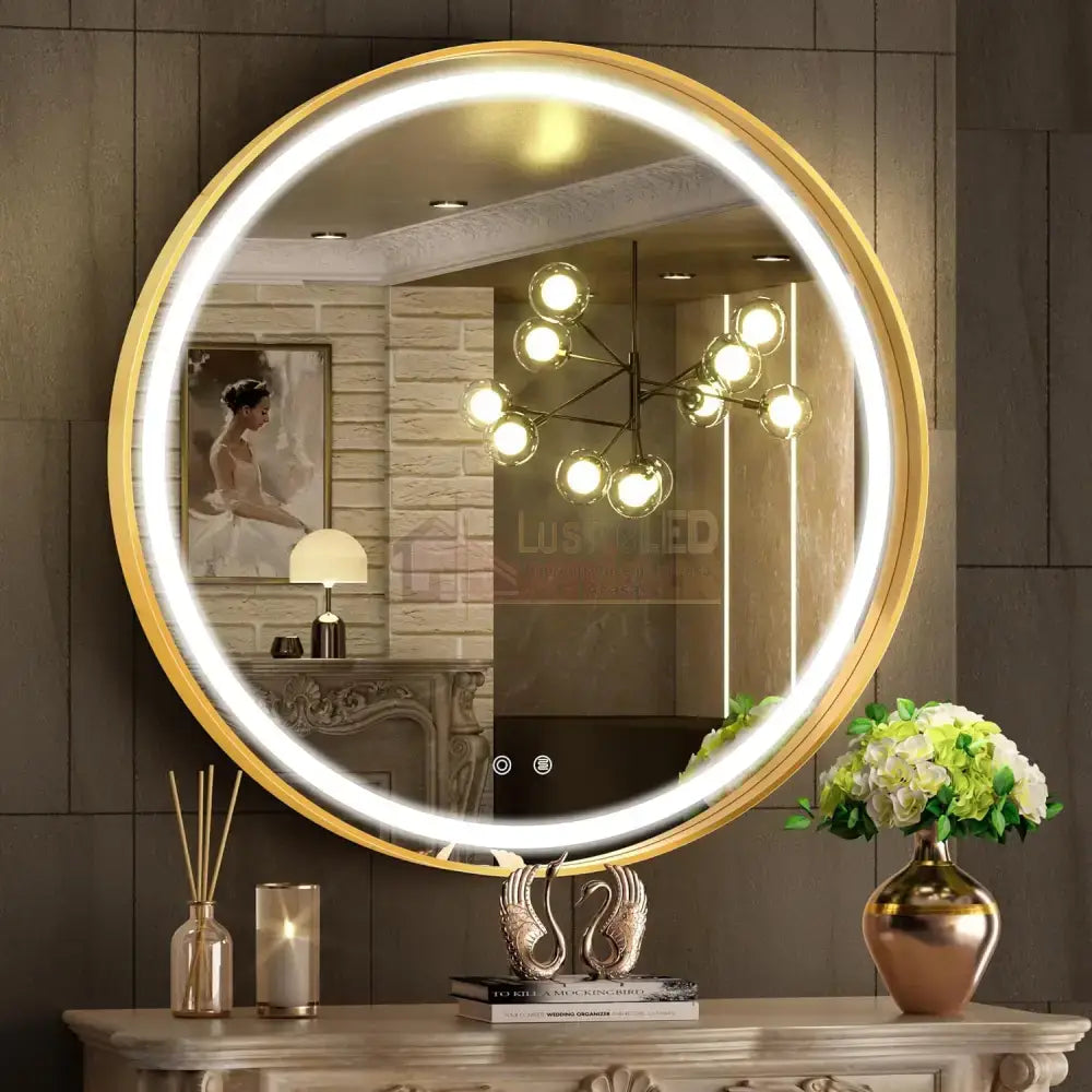 Oglinda Led Rotunda 70Cm Rama Aurie Touch Si 3 Lumini Od016/Gd Mirror