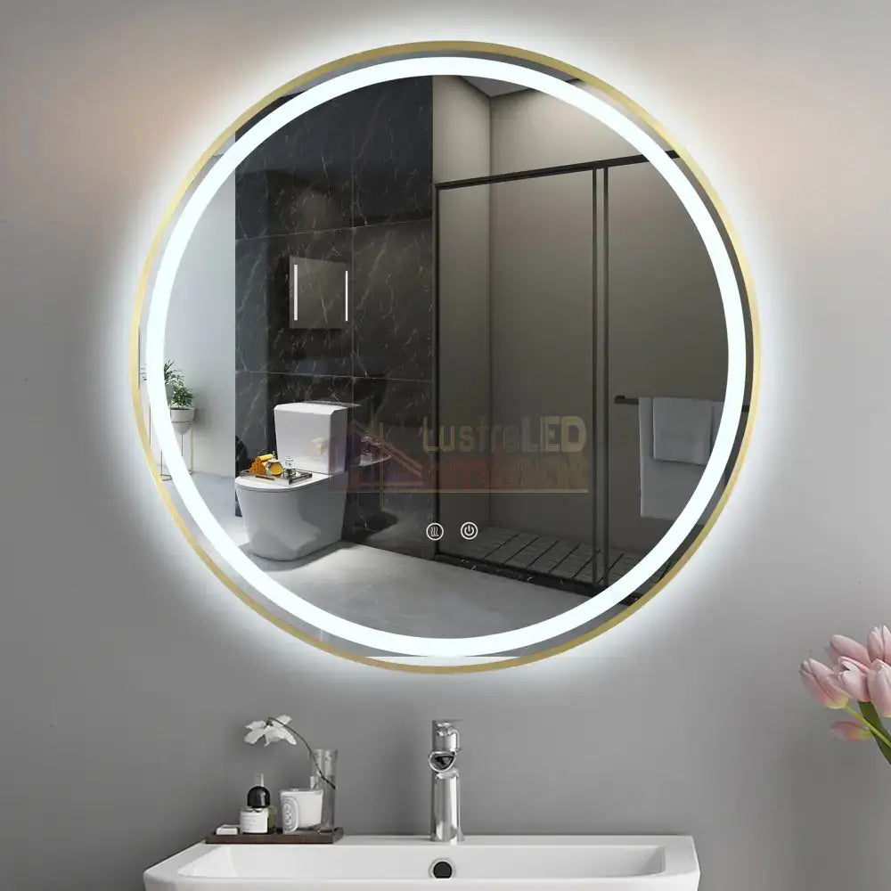 Oglinda Led Rotunda 70Cm Rama Aurie Touch Si 3 Lumini Od016/Gd Mirror