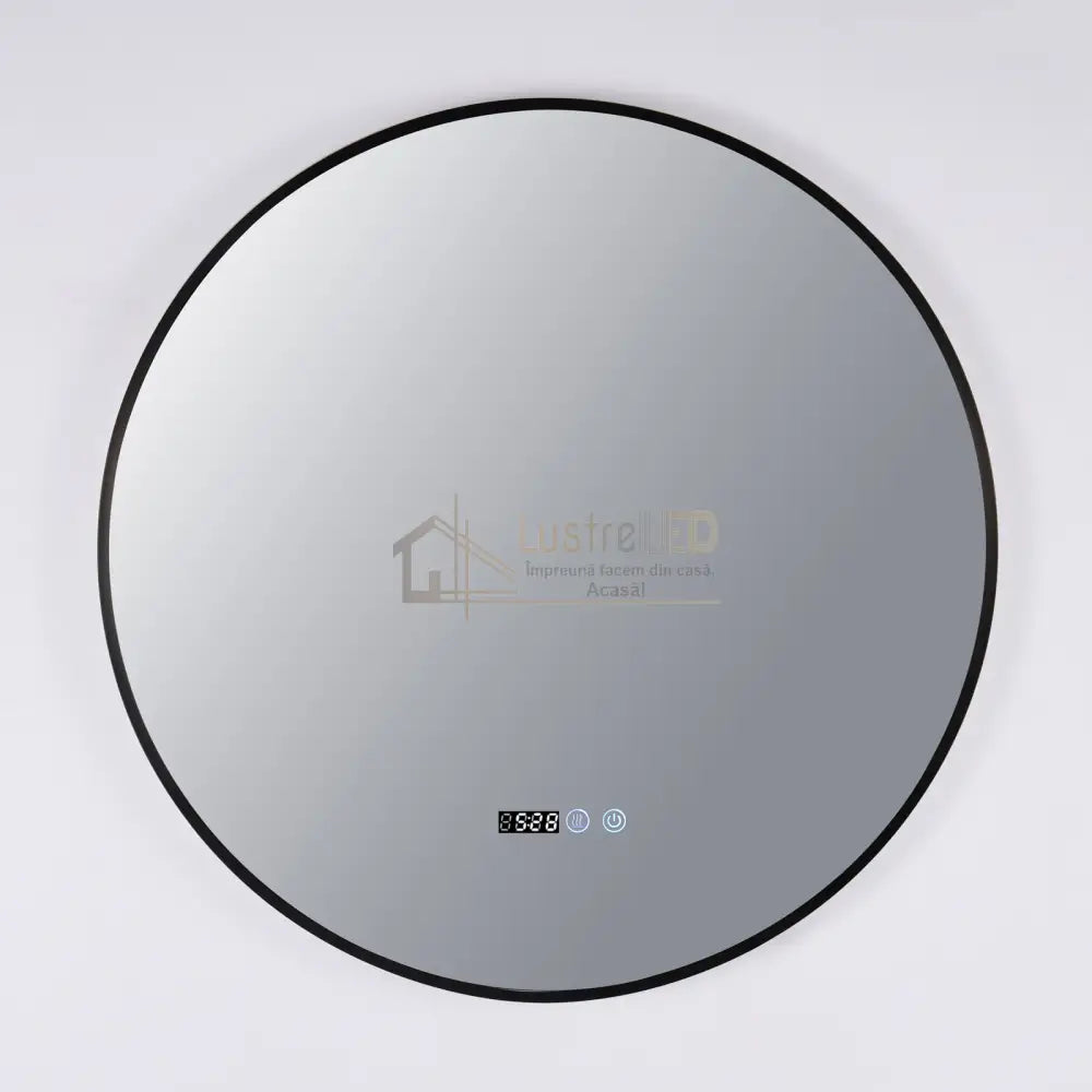 Oglinda Led Rotunda 70Cm Rama Neagra Ceas Temperatura Touch Si 3 Lumini Od010T/Bk