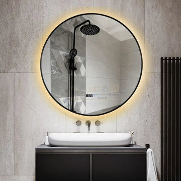 Oglinda LED Rotunda 70cm Rama Neagra, Ceas, Temperatura, Touch si 3 Lumini OD010T/BK