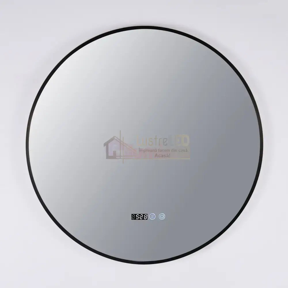 Oglinda Led Rotunda 70Cm Rama Neagra Ceas Temperatura Touch Si 3 Lumini Od010T/Bk Mirror