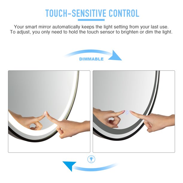 Oglinda LED Rotunda 70cm Rama Neagra Dezaburire si Touch J10