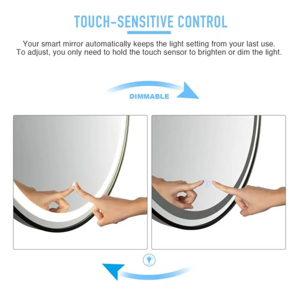 Oglinda Led Rotunda 70Cm Rama Neagra Dezaburire Si Touch J10 Led Mirror