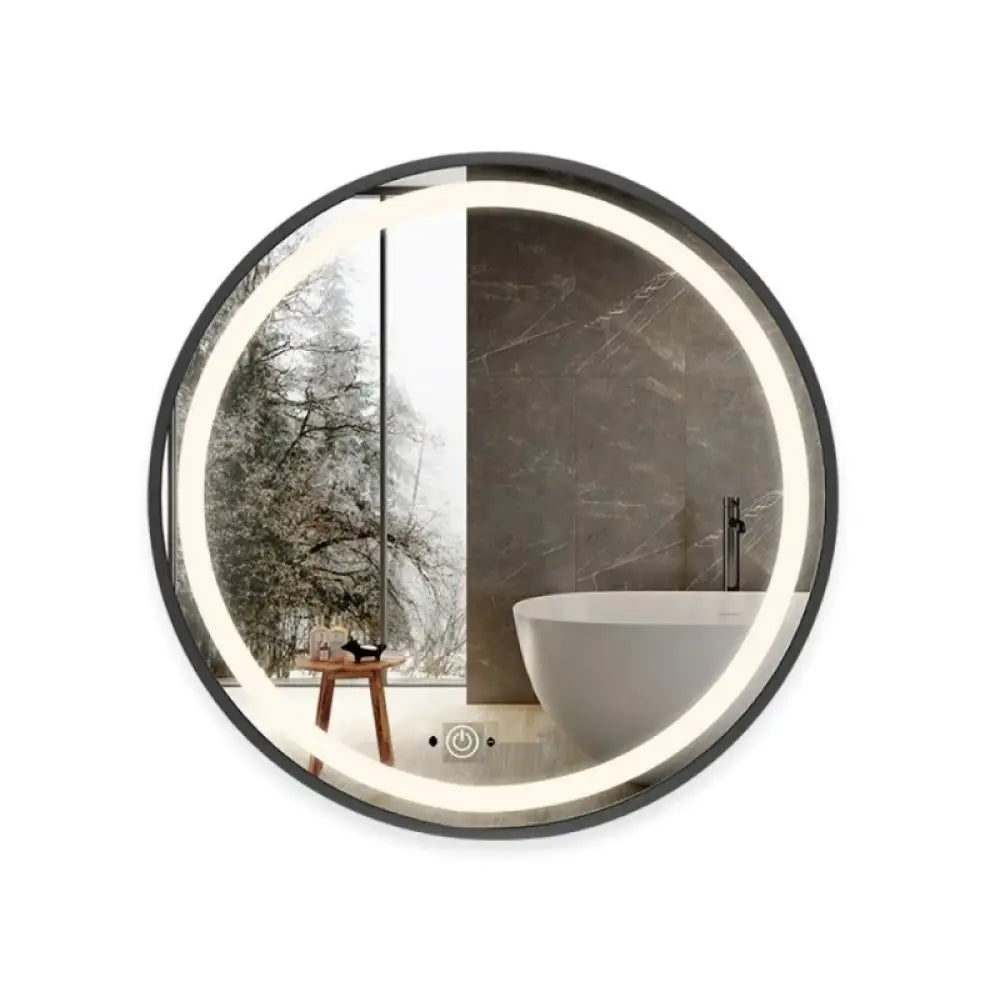 Oglinda Led Rotunda 70Cm Rama Neagra Dezaburire Si Touch J10 Led Mirror
