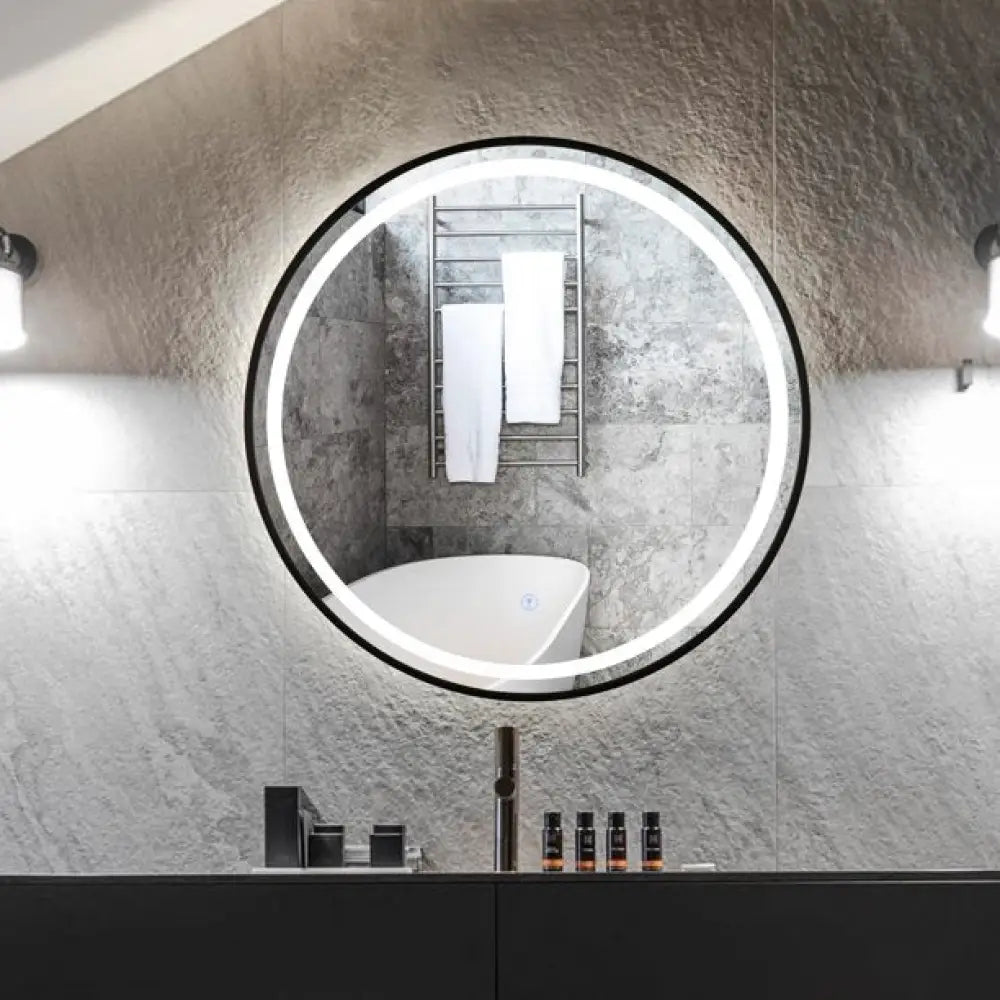 Oglinda Led Rotunda 70Cm Rama Neagra Dezaburire Si Touch J10 Led Mirror