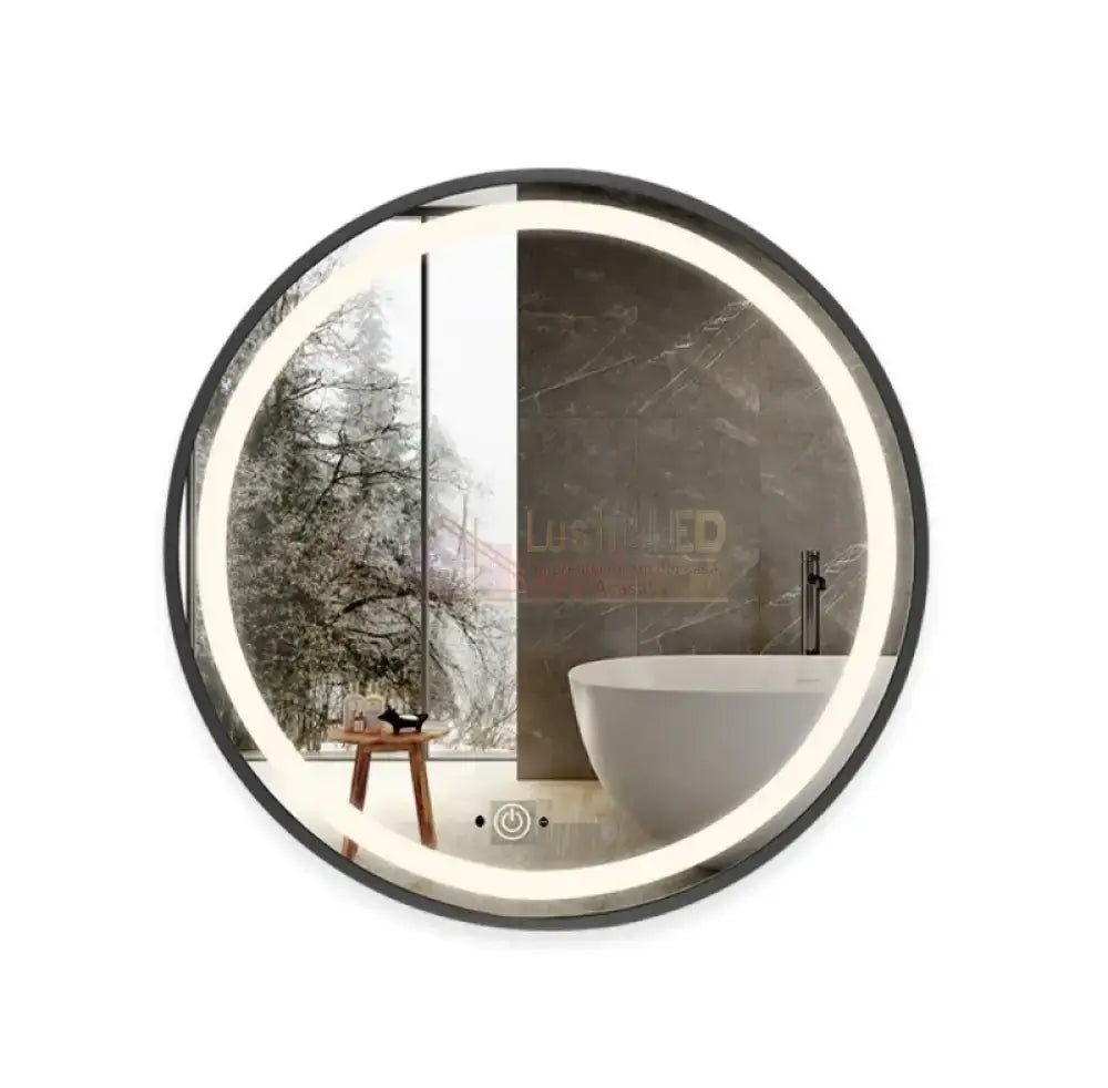 Oglinda Led Rotunda 70Cm Rama Neagra Touch Si Senzor De Miscare J29 Mirror