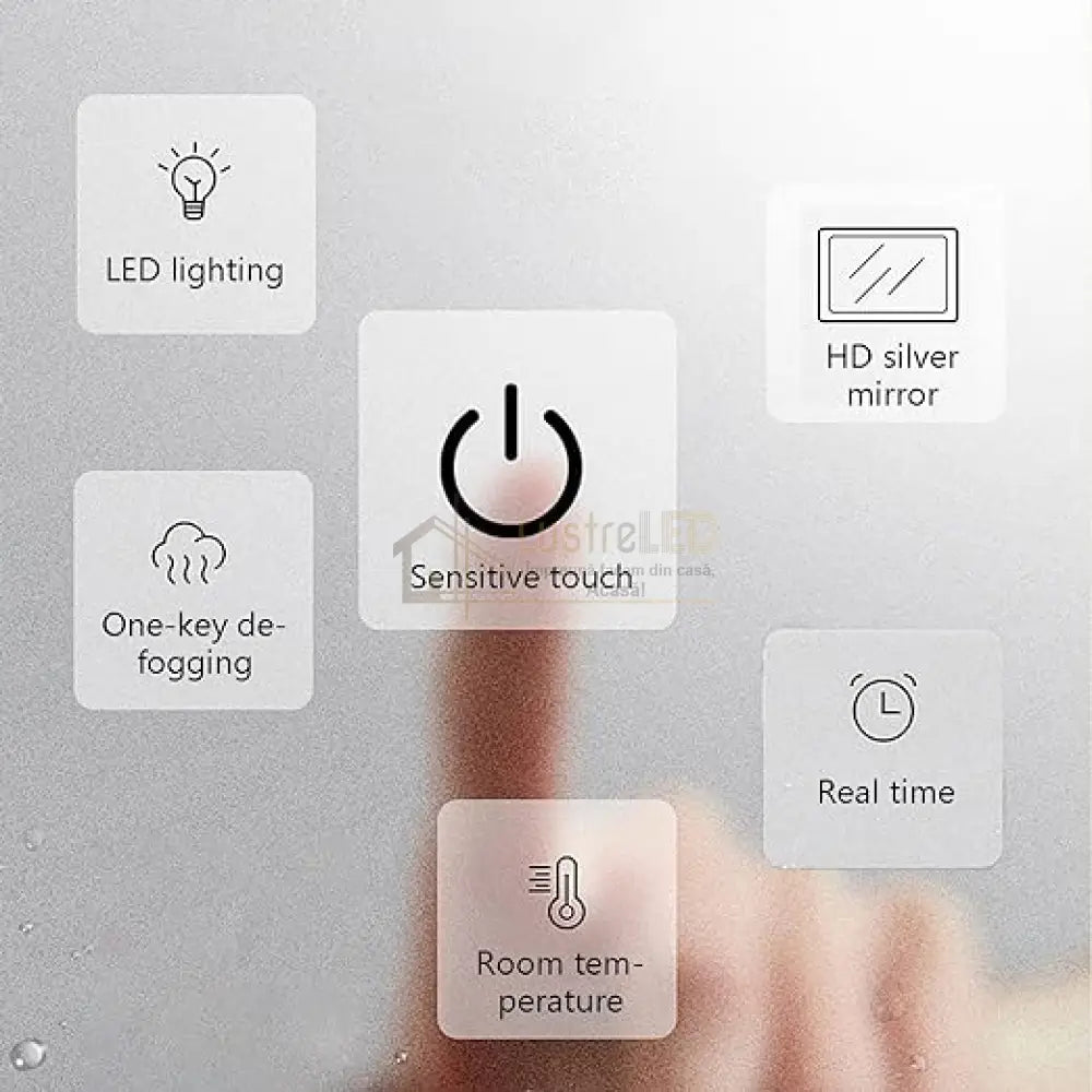 Oglinda Led Rotunda 80Cm Functie Dezaburire Touch Doua Lumini Si Ceas J170 Led Mirror