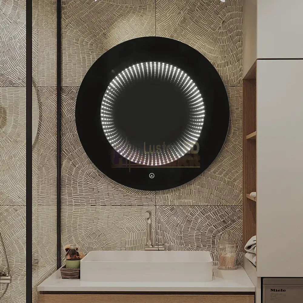 Oglinda LED Rotunda cu Rama Neagra 3D Infinity Mirror 3 Lumini si Touch J183F LED MIRROR