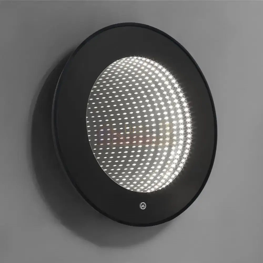 Oglinda Led Rotunda Cu Rama Neagra 3D Infinity Mirror 3 Lumini Si Touch J183F Mirror