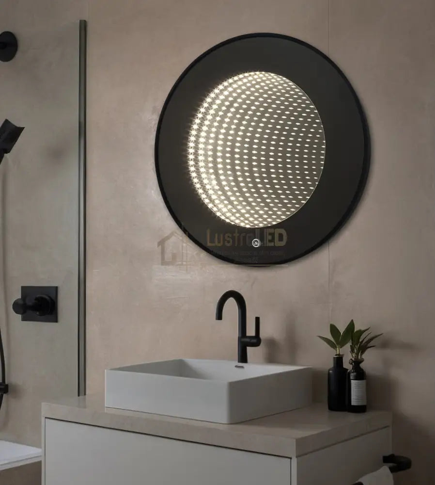Oglinda LED Rotunda cu Rama Neagra 3D Infinity Mirror 3 Lumini si Touch J183F led mirror
