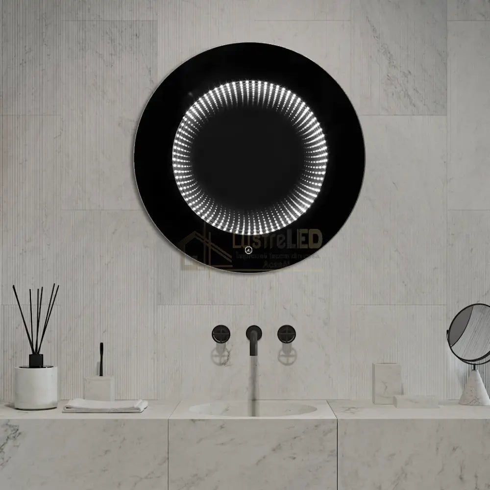 Oglinda LED Rotunda cu Rama Neagra 3D Infinity Mirror 3 Lumini si Touch J183F led mirror