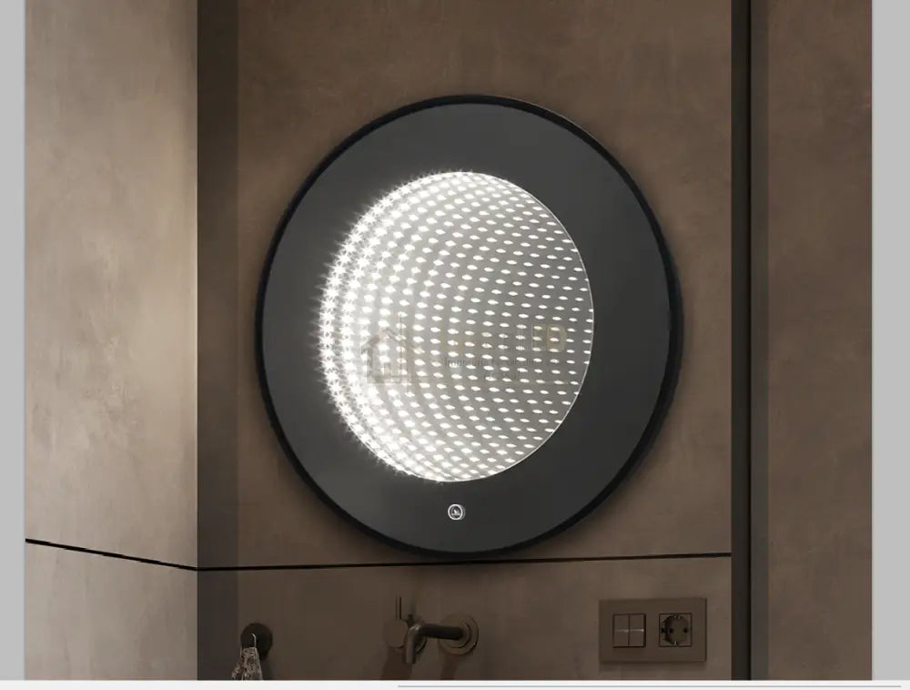 Oglinda LED Rotunda cu Rama Neagra 3D Infinity Mirror 3 Lumini si Touch J183F led mirror