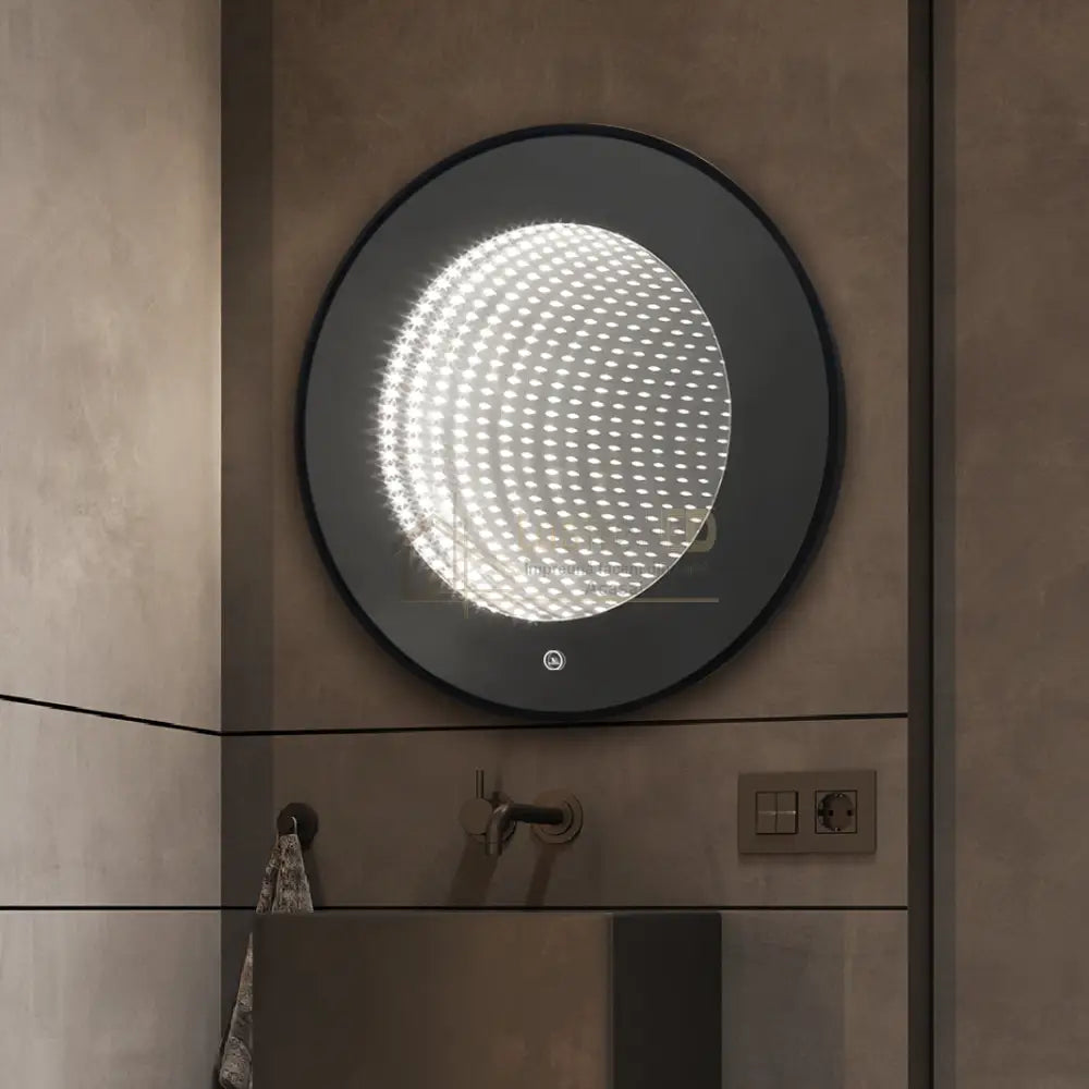 Oglinda LED Rotunda cu Rama Neagra 3D Infinity Mirror 3 Lumini si Touch J183F led mirror